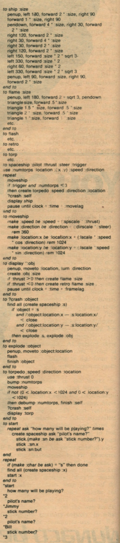 Facsimile of Alan Kay's Spacewar pseudocode listing as printed in Rolling Stone, 1972