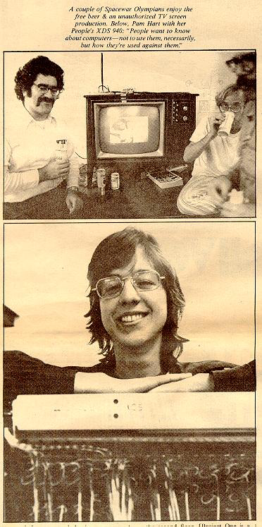 Players at the 1972 Intergalactic Spacewar Olympics at the Stanford AI Lab, with Pam Hart